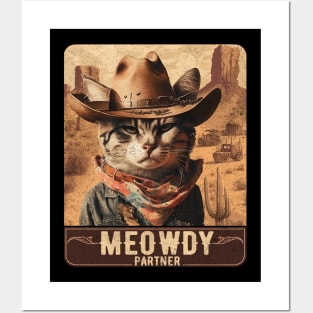 Meowdy Partner Country Music Meowdy Funny Music Cat Cowboy Hat Posters and Art